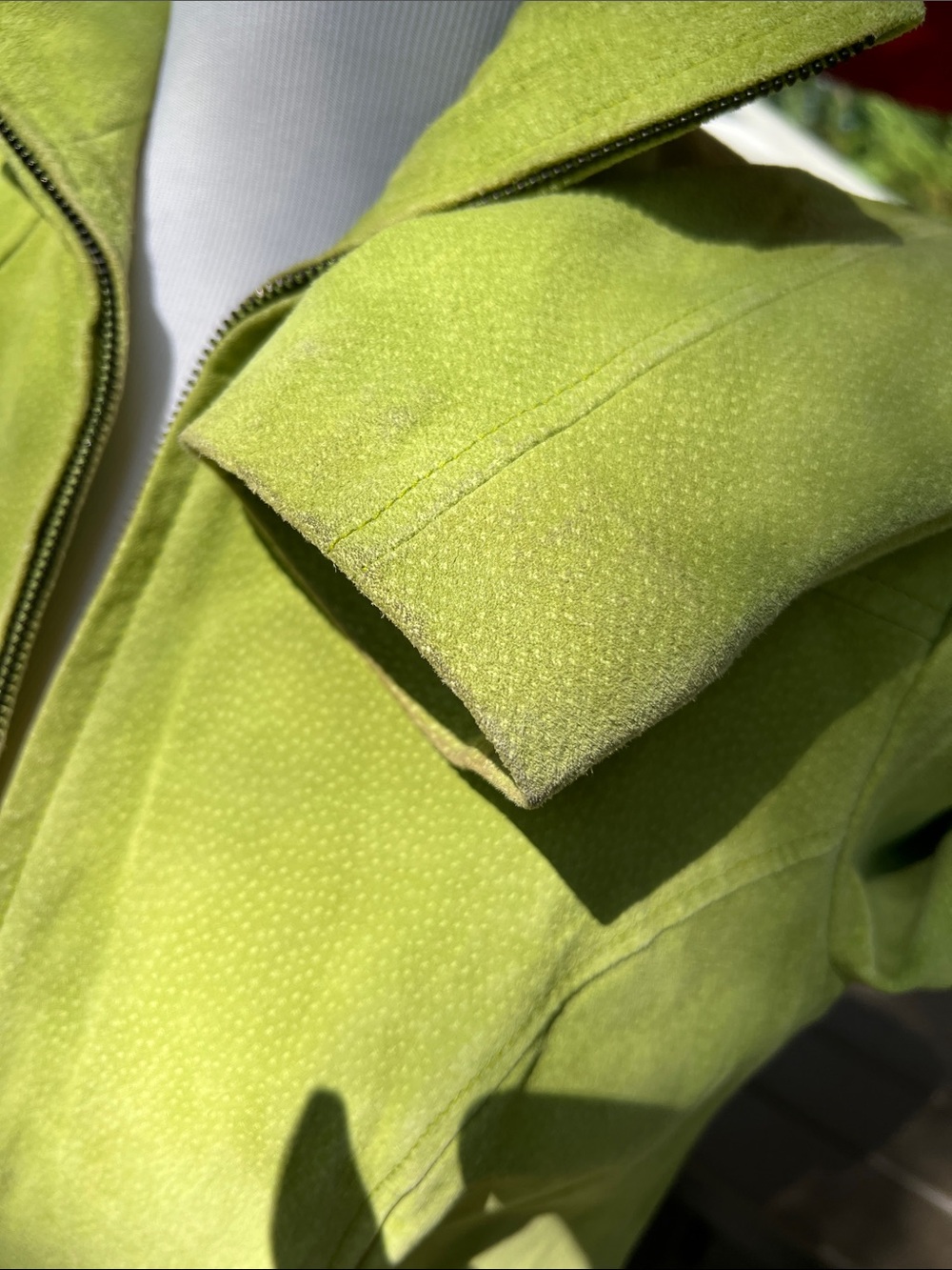 Women’s Lime Green Suede Zip-Front Leather Jacket - Picture 5 of 7